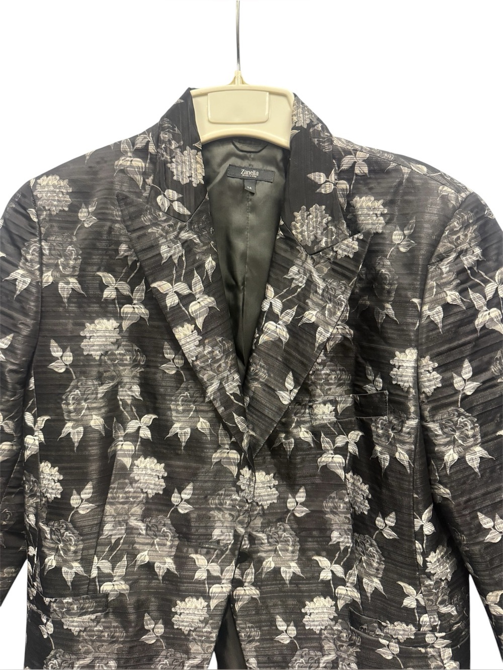 Zanella Chloe Floral Brocade Blazer Jacket Black Silver Size 14 Italy Silk Blend - Picture 4 of 9